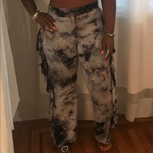 Tye-dye pants with fringe